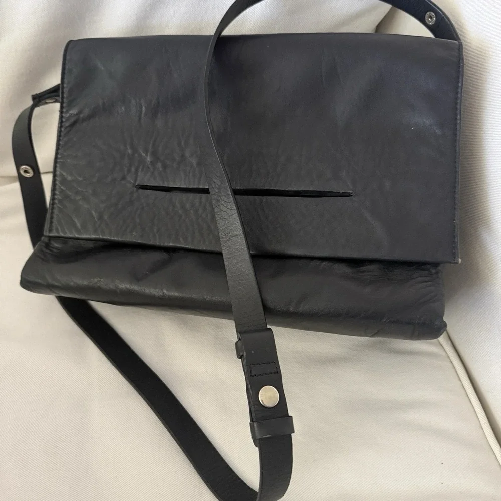 Zara Large Leather Rock Style Flap Shoulder Crossbody Bag Black Gold‎ Perfect
